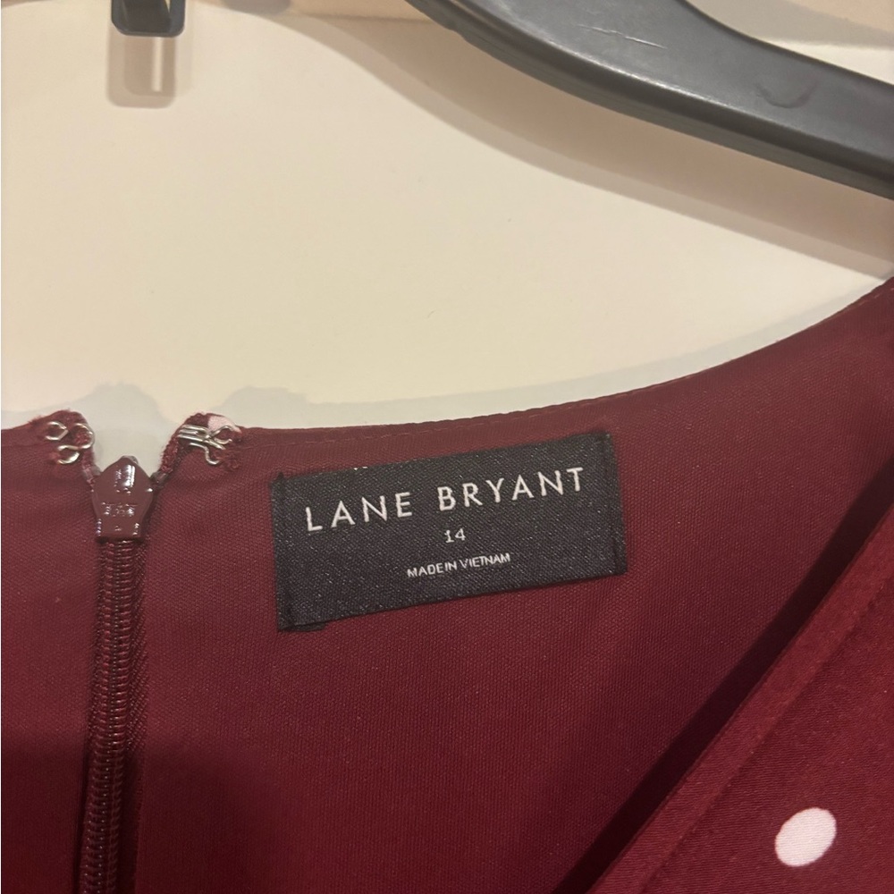 Lane Bryant Wine Red Polka Dot Midi Dress - Picture 2 of 3